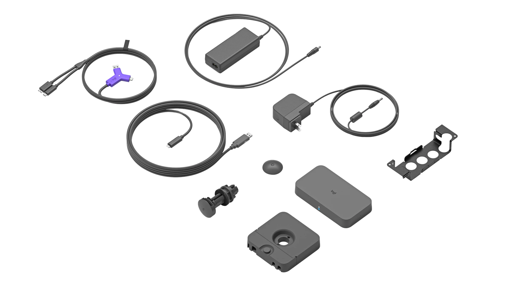 Комплект Logitech Swytch: блоки, кабели и крепеж.