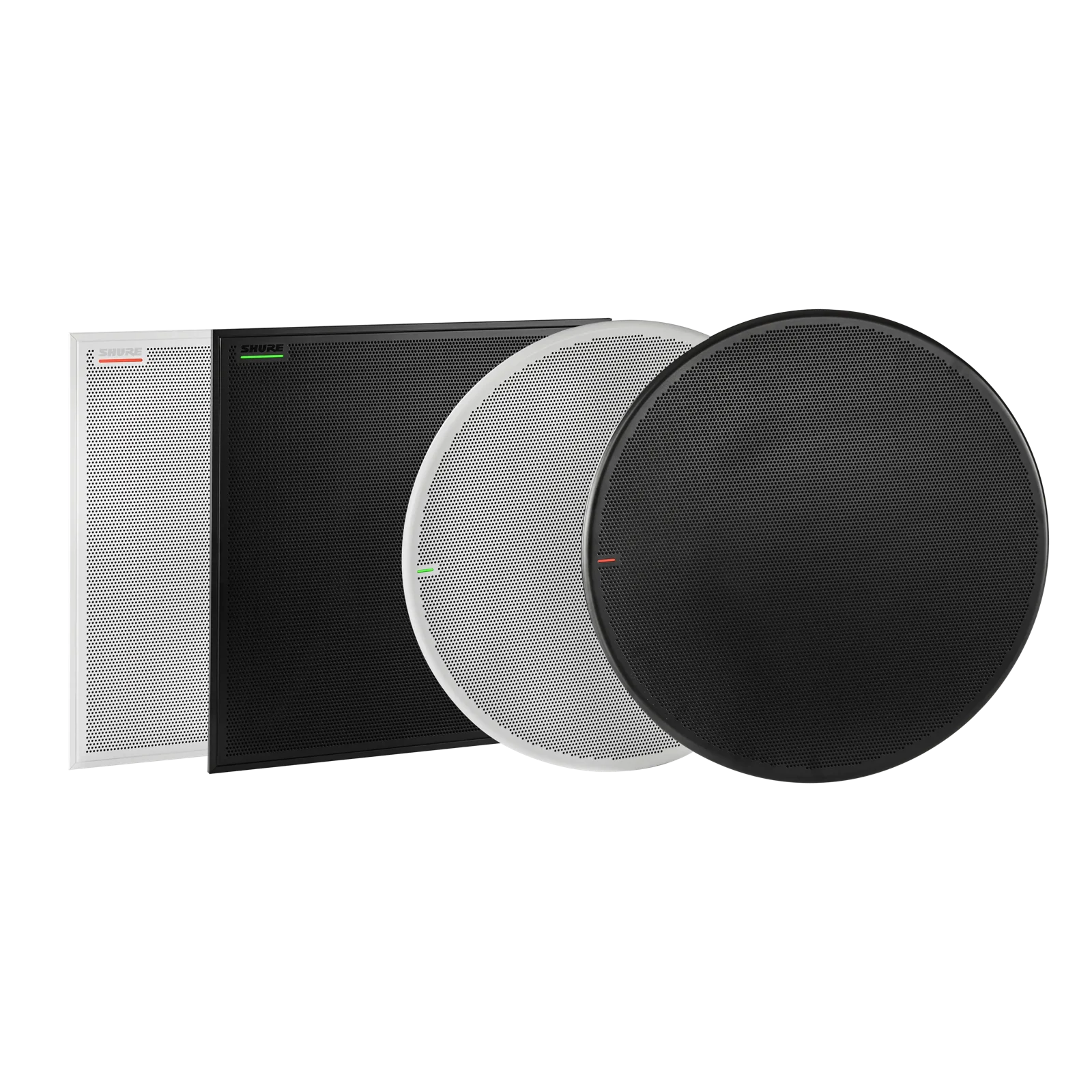 Квадратные и круглые потолочные массивы Shure MXA925, белые и черные варианты.